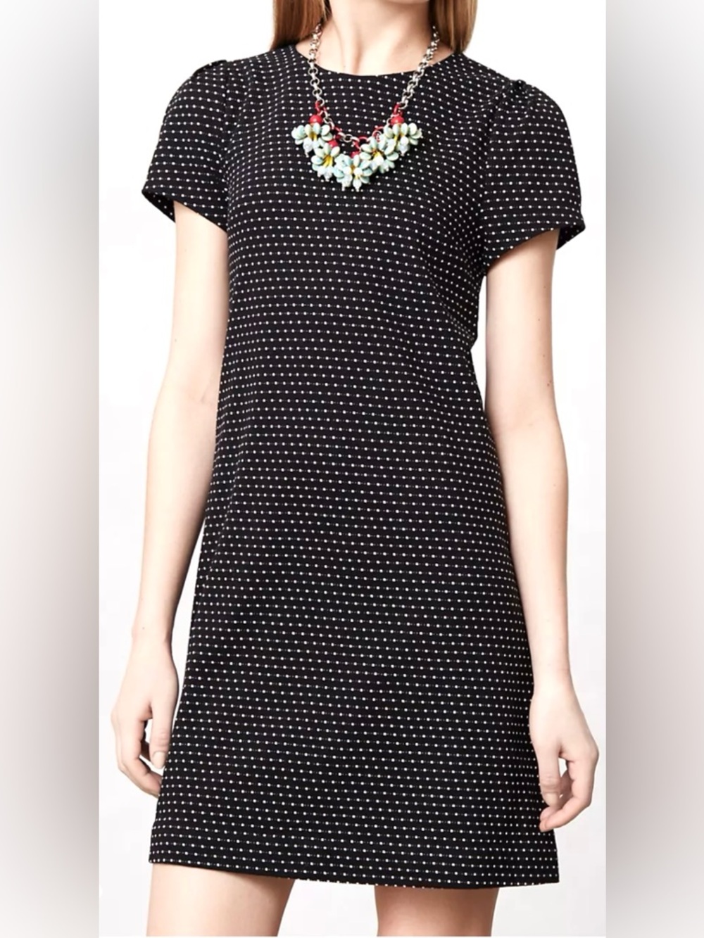 Anthropologie Maeve Cap Sleeve Polka Dot Mini Shift Dress In Black/White Size M